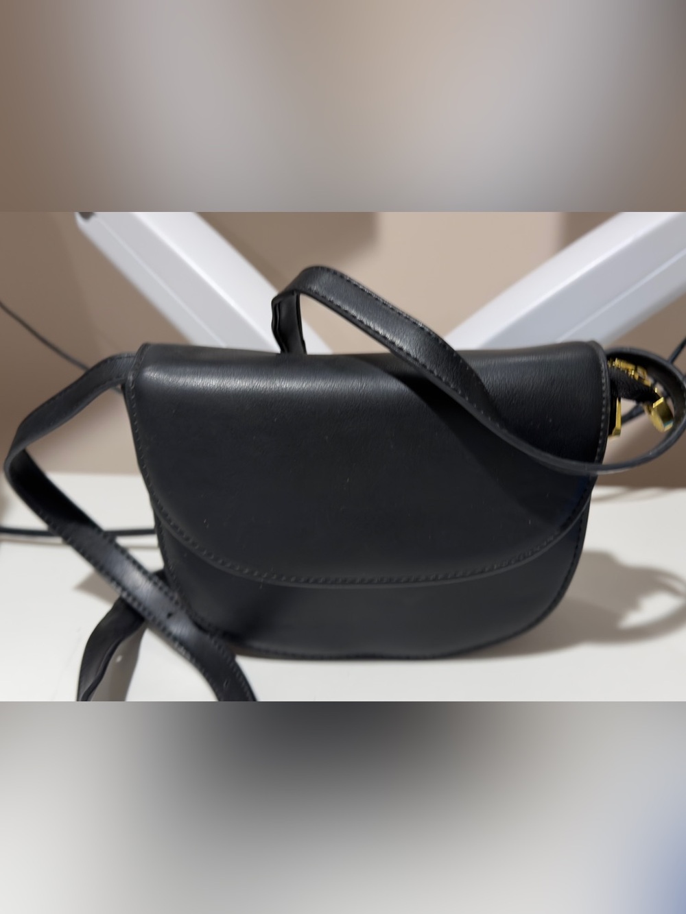 Minimalist Black Leather Crossbody Bag
